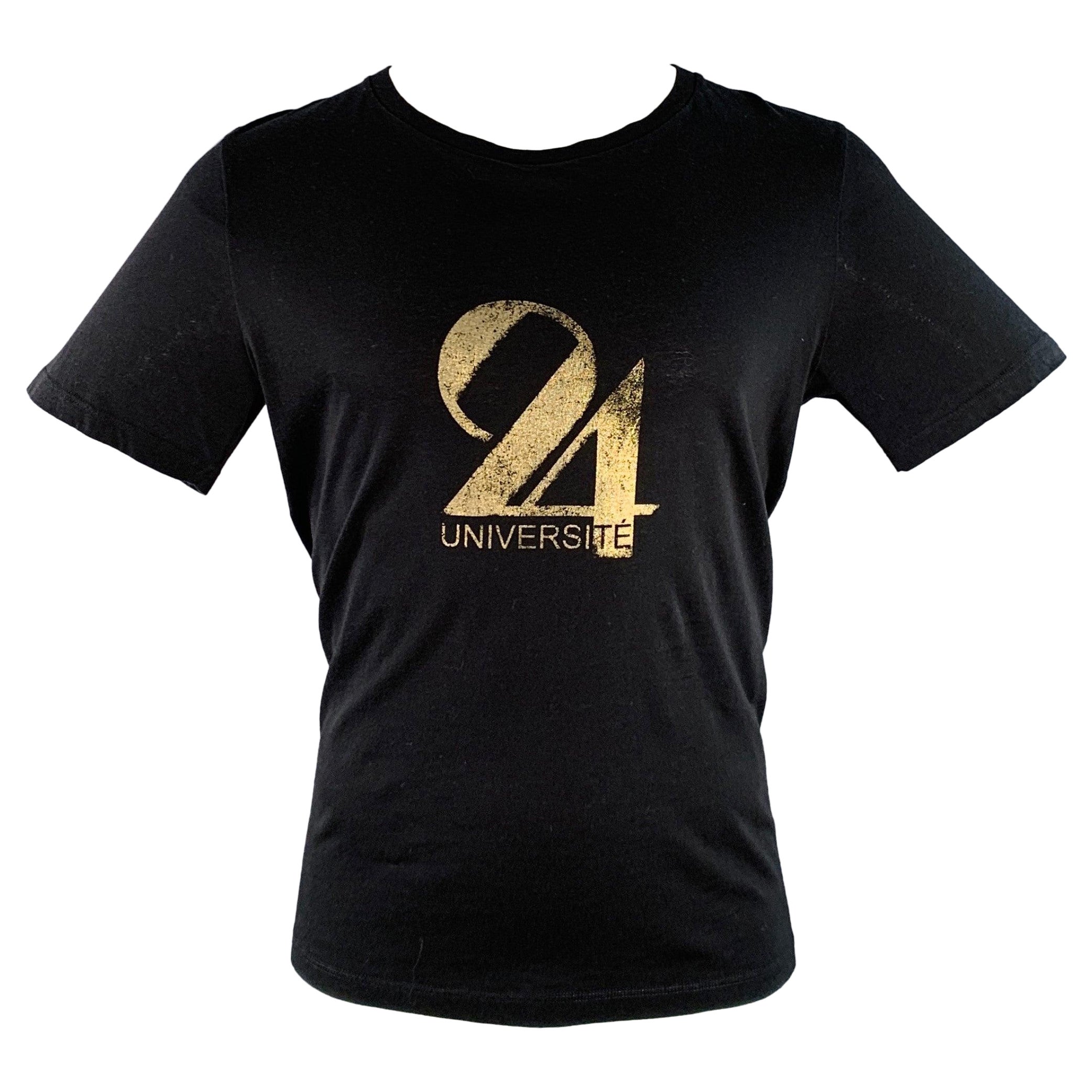 SAINT LAURENT Size XS 24 UNIVERSITE Black Gold Graphic Cotton Short Sleeve T-shirt en vente