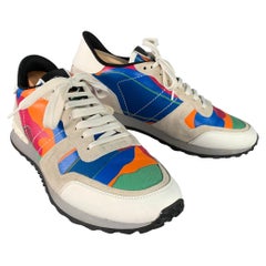 VALENTINO Size 10 White Multi Color Camo Leather Lace-Up Sneakers