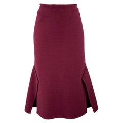 ROLAND MOURET Taille 8 Burgundy Virgin Wool Blend Textured Side Panels Skirt
