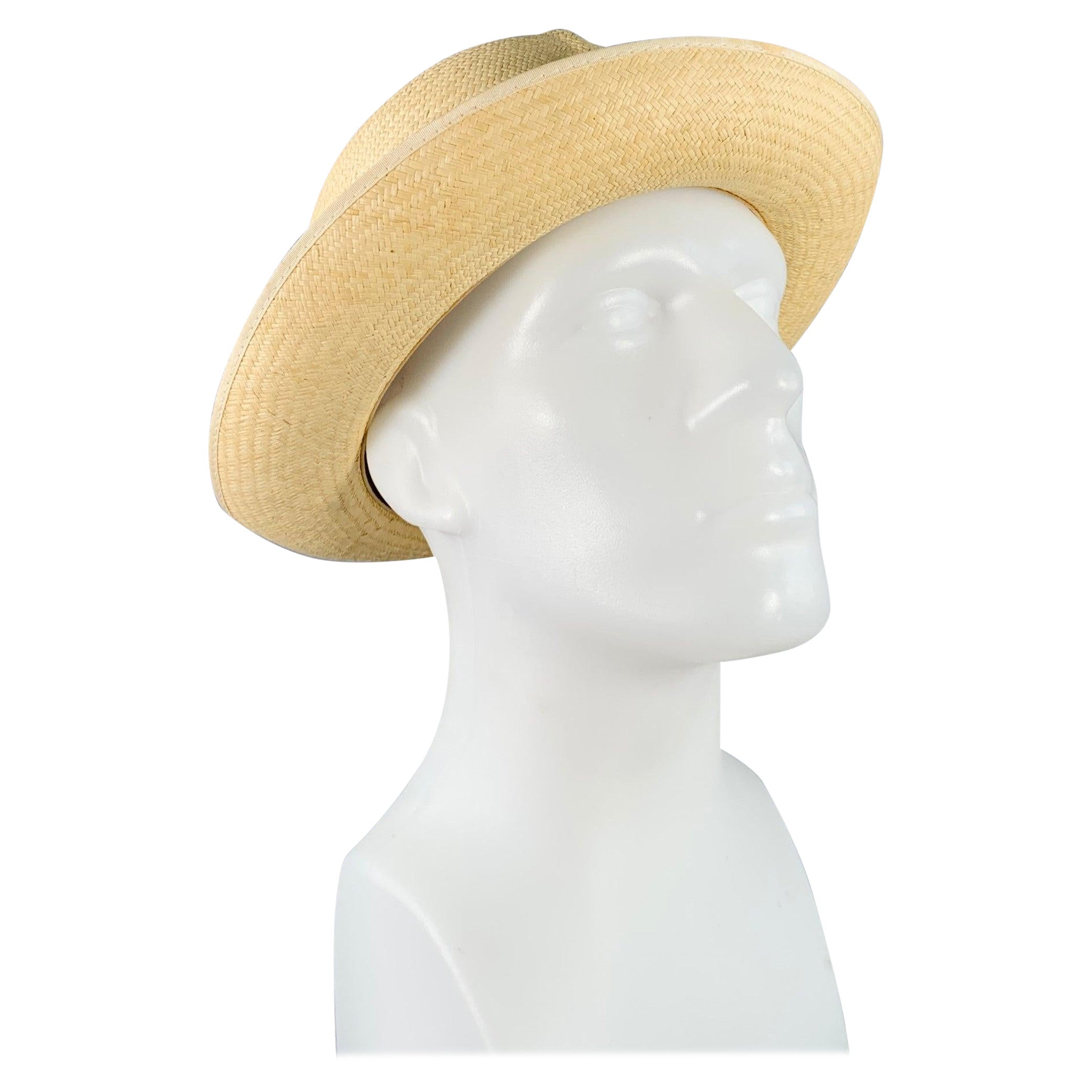 TURNBULL & ASSER Größe L Beige Mehrfarbig Geflochtenes Band Stroh Panamahut im Angebot