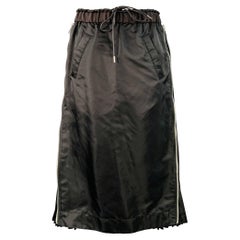 SACAI Size M Black Nylon Blend Pleated Zip Up Drawstring Midi Skirt