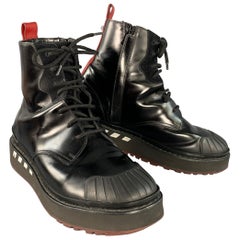 Valentino taglia 8 Stivali in pelle nera rossa con suola in gomma e zip, Up & Up
