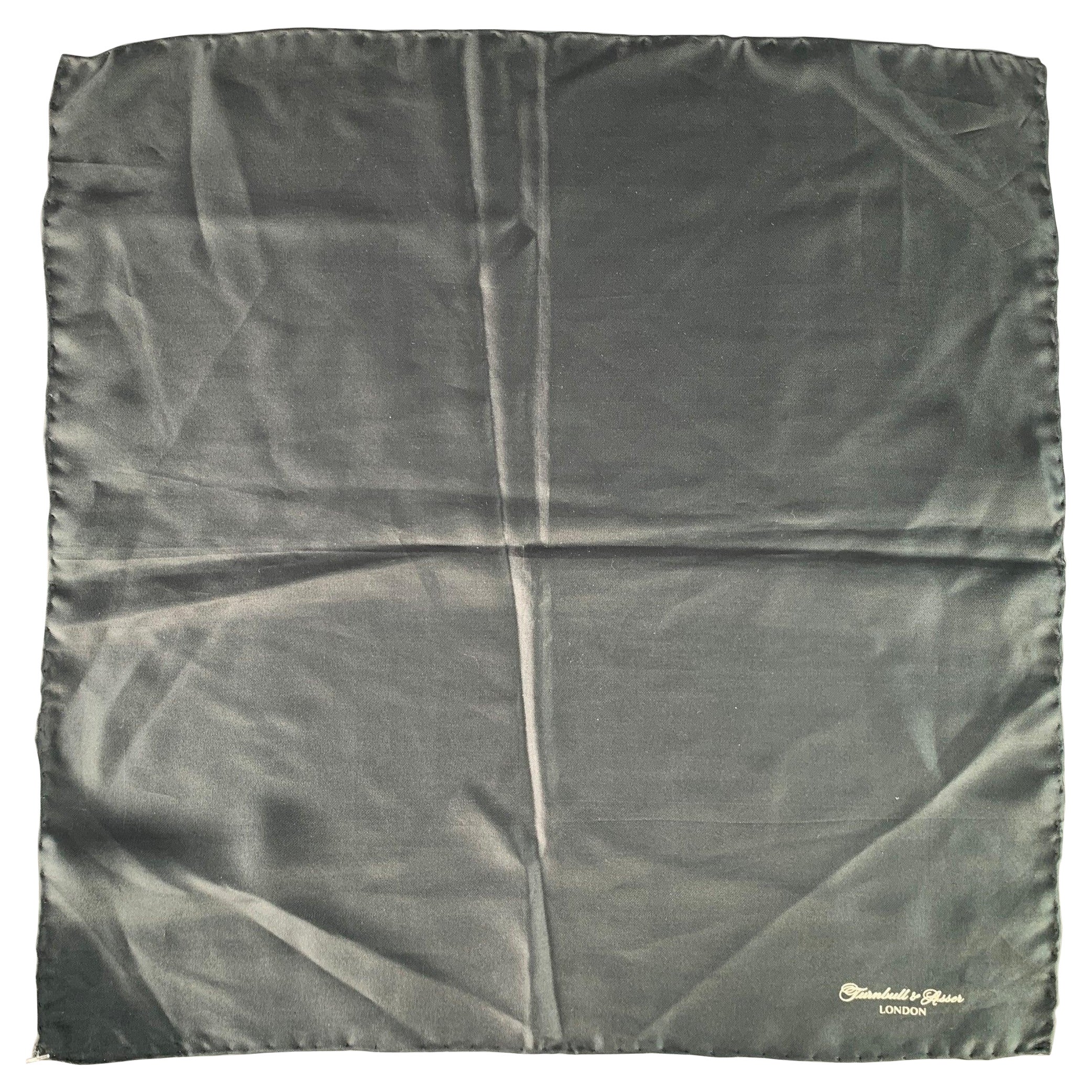 TURNBULL & ASSER Schwarz-cremefarbenes Einstecktuch aus Seide im Angebot