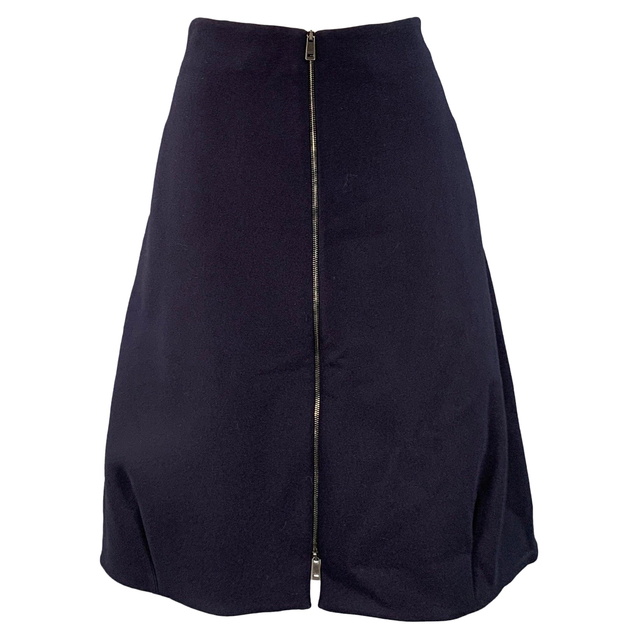 JIL SANDER Taille 2 Navy Cotton Blend Zip Up A-Line Skirt en vente