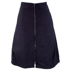 JIL SANDER Taille 2 Navy Cotton Blend Zip Up A-Line Skirt
