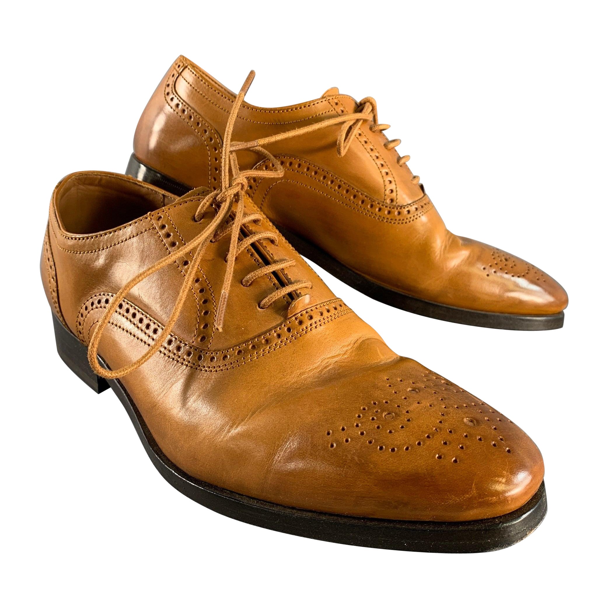 ALLEN EDMONDS Size 7 Tan Perforated Leather Oxford Lace Up Shoes For Sale