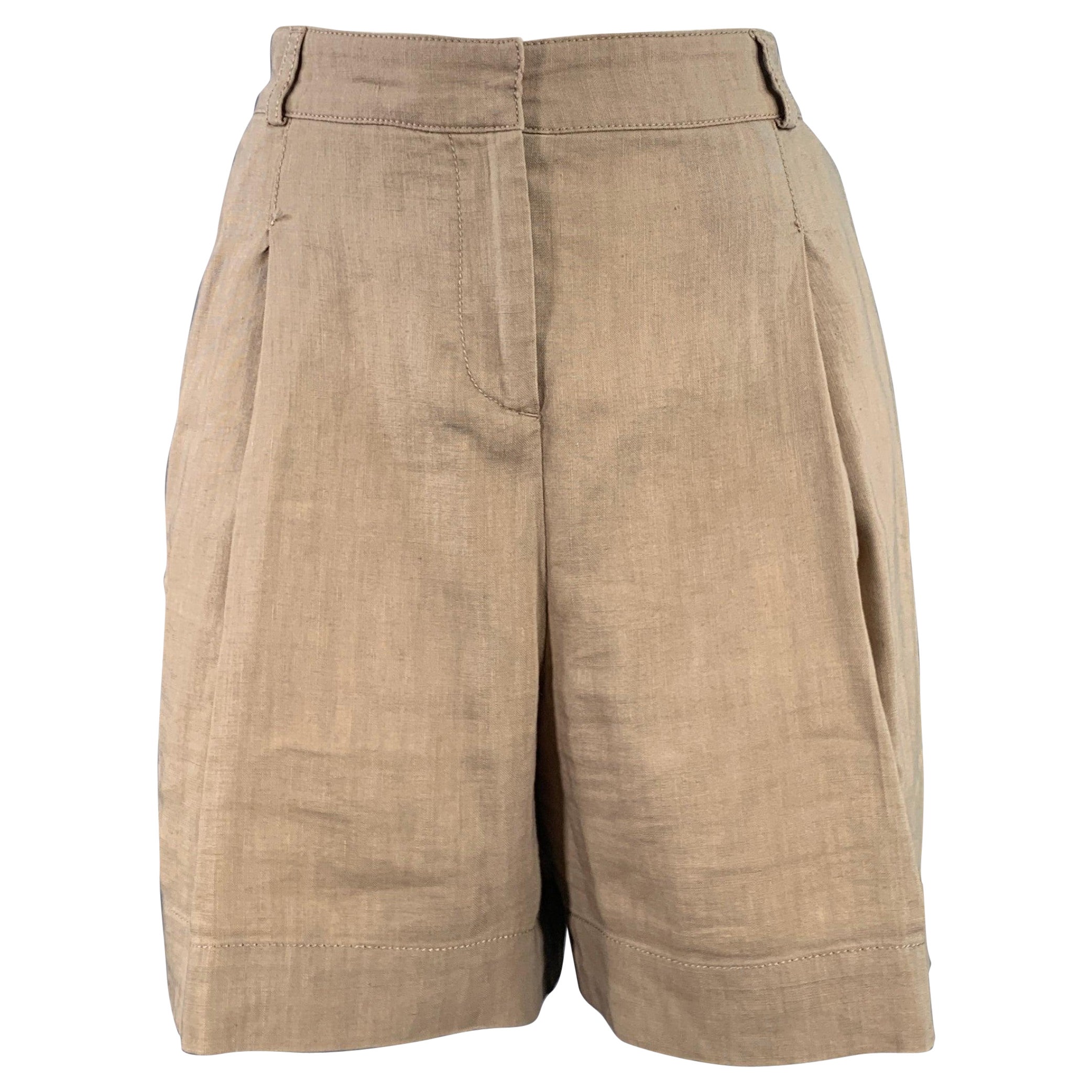 BURBERRY LONDON Größe 8 Braun Wolle Leinen Plissee Shorts im Angebot