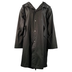JIL SANDER Size L Black White Cotton Logo Hooded Coat (Manteau à capuche en coton noir et blanc)