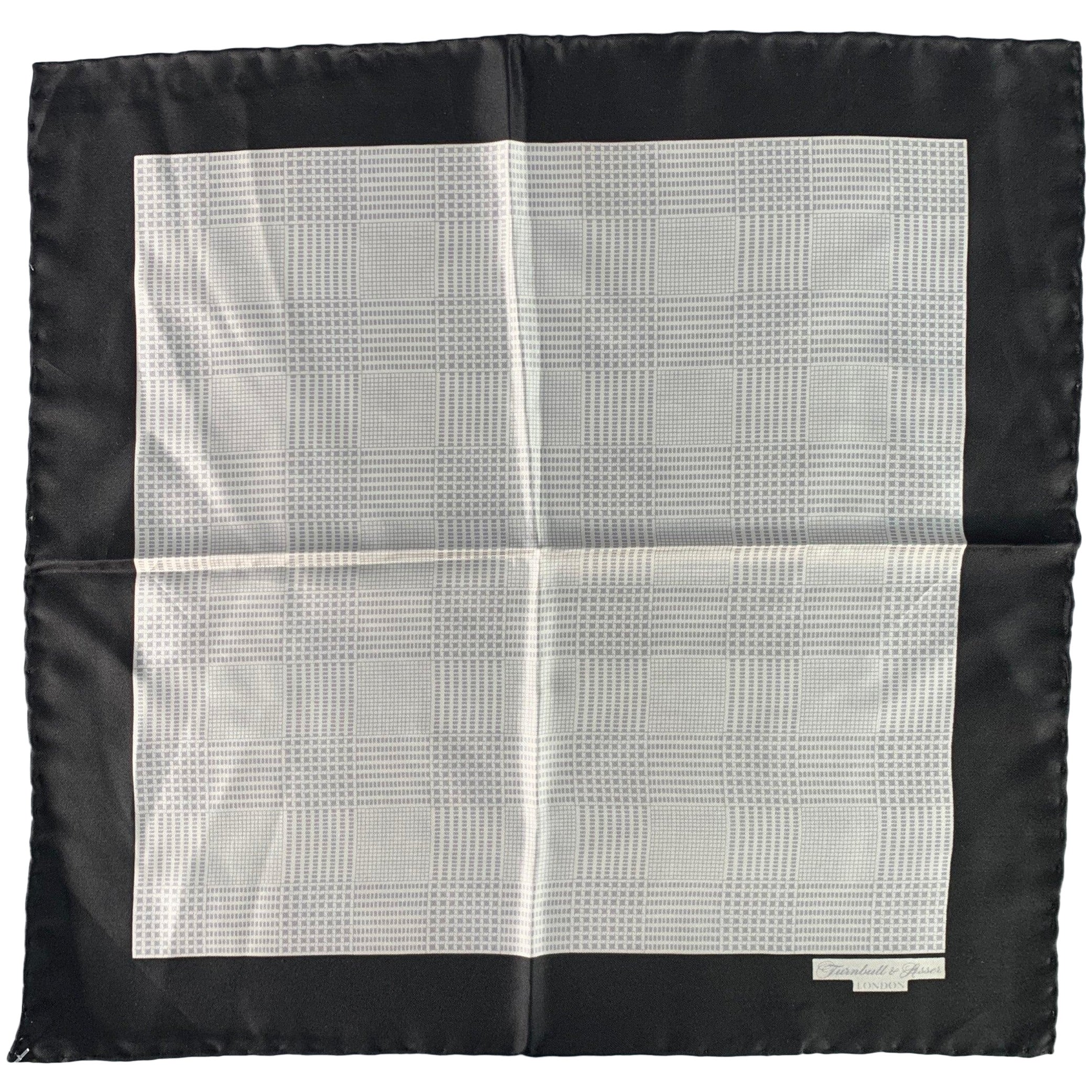 TURNBULL & ASSER Negro Blanco Gris Glenplaid Bolsillo de Seda