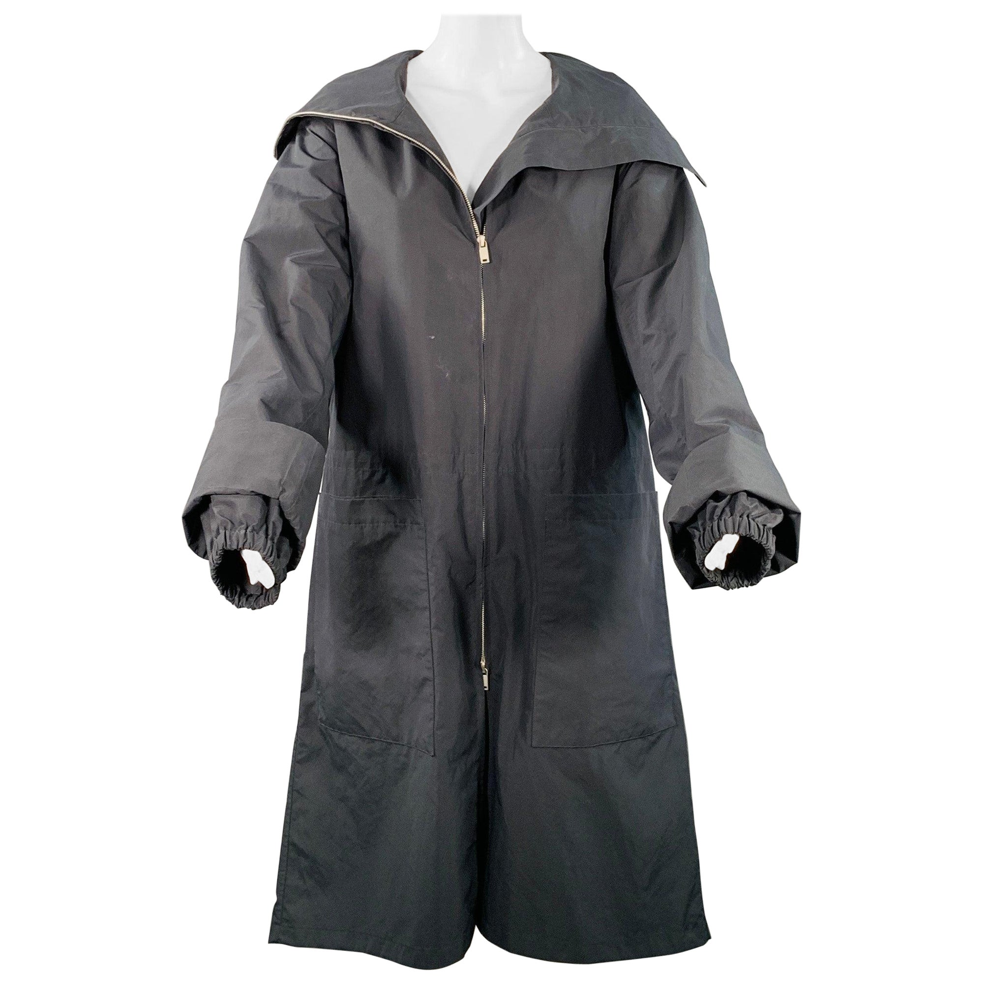 JIL SANDER Taille XS Manteau zippé à capuche en polyester marine en vente