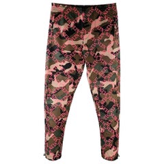 VALENTINO Size 30 Olive Black Pink Camouflage Monogram Cotton  Drawstring Casual Pants