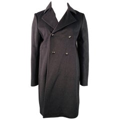 JIL SANDER Taille XL Manteau double boutonnage en laine vierge noire camel