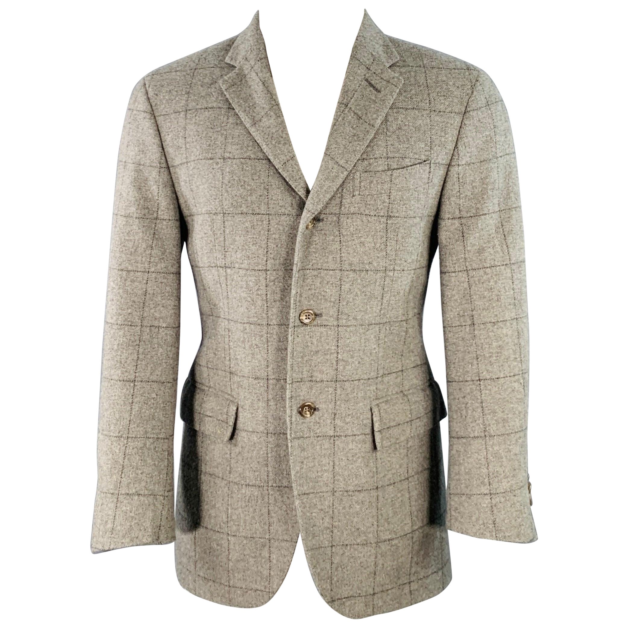 RALPH LAUREN Size 38 Regular Grey Black Window Pane Cashmere Sport Coat For Sale