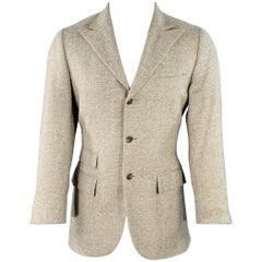 RALPH LAUREN Size 38 Regular Grey Light Grey Herringbone Camel Hair Sport Coat