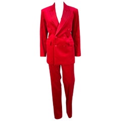 A.L.C. Size 6 Raspberry Red Velvet Peak Lapel Double Breasted Pantsuit