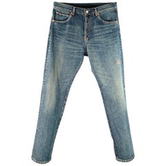 UNDERCOVER Talla 32 Azul Bordado Multicolor Algodón Vaqueros Relaxed Drop-Crotch