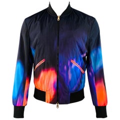 PAUL SMITH Size M Abstract Fire Black Multi Color Nylon Bomber Jacket