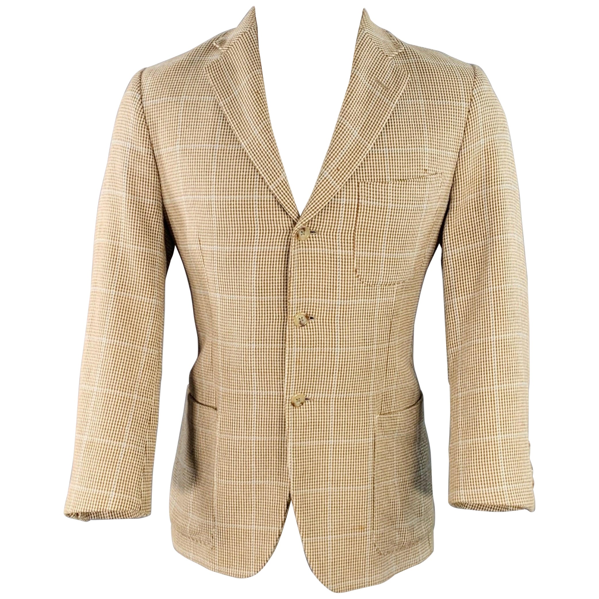 RALPH LAUREN Size 40 Brown Beige Plaid Cotton Notch Lapel Sport Coat For Sale