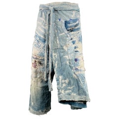 KAPITAL KOUNTRY Pantalones casuales de entrepierna de algodón desgastado azul y blanco en talla L Crash Reissue