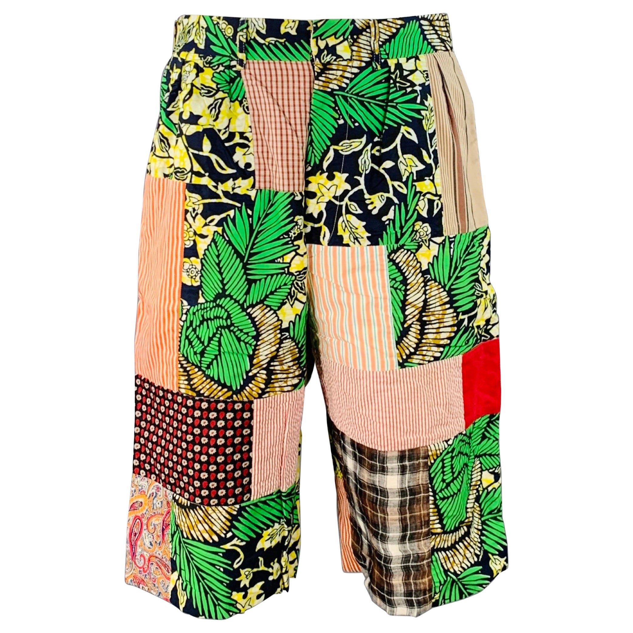 JUNYA WATANABE 2015 Größe XL Mehrfarbig Patchwork Baumwolle Leinen Plissee Shorts im Angebot