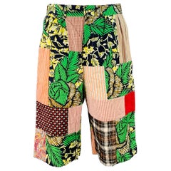 Junya WatanabeE 2015 Taille XL Short à plis en coton lin patchwork multicolore