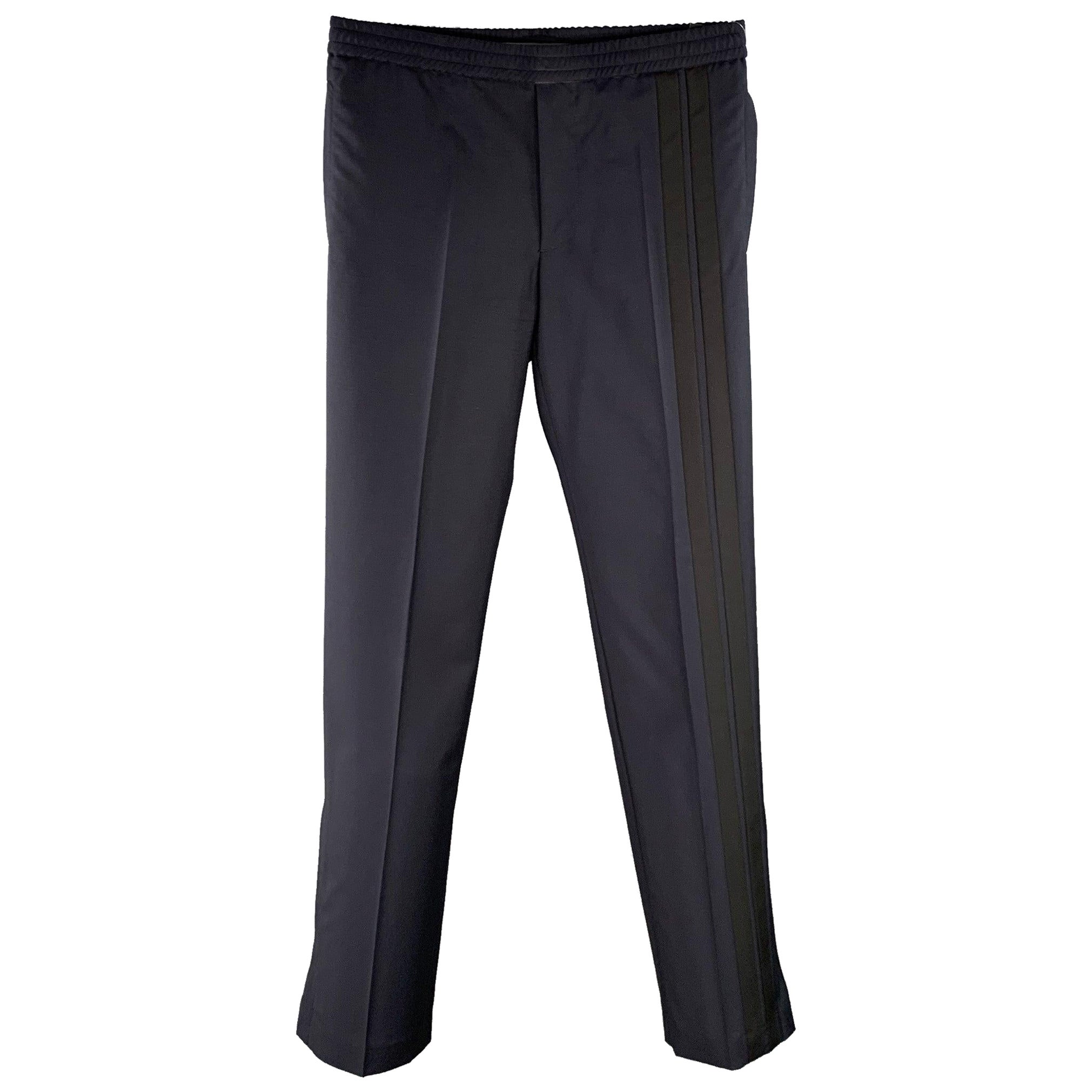 VALENTINO Size 30 Navy Black Wool Mohair Drawstring Waistband Casual Pants For Sale