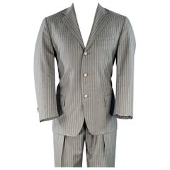 RALPH LAUREN Taille 39 Regular Costume à revers échancré en laine grise à rayures