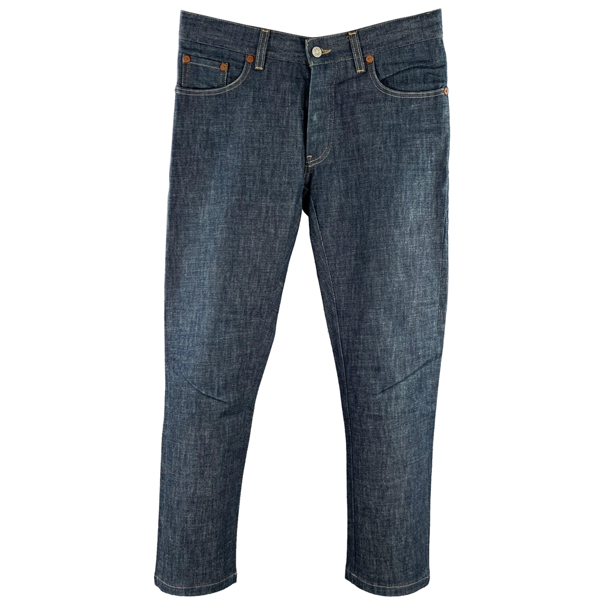 Gucci Taille 28 Blue Contrast Stitch by Stitch Cotton Straight Button Fly Jeans en vente