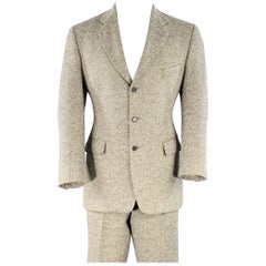 RALPH LAUREN Taille 38 Regular Costume en laine tweed noir beige à revers échancré