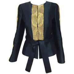 Rena Lange black wool and silk jacket with heavy gold cord embroidery 4