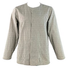 CHIMALA Size L White Black Stripe Cotton Two Pockets Collarless Jacket