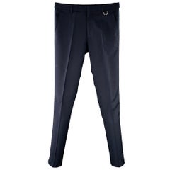 VALENTINO Size 30 Navy White Wool Mohair Tuxedo Stripes Zip Fly Dress Pants