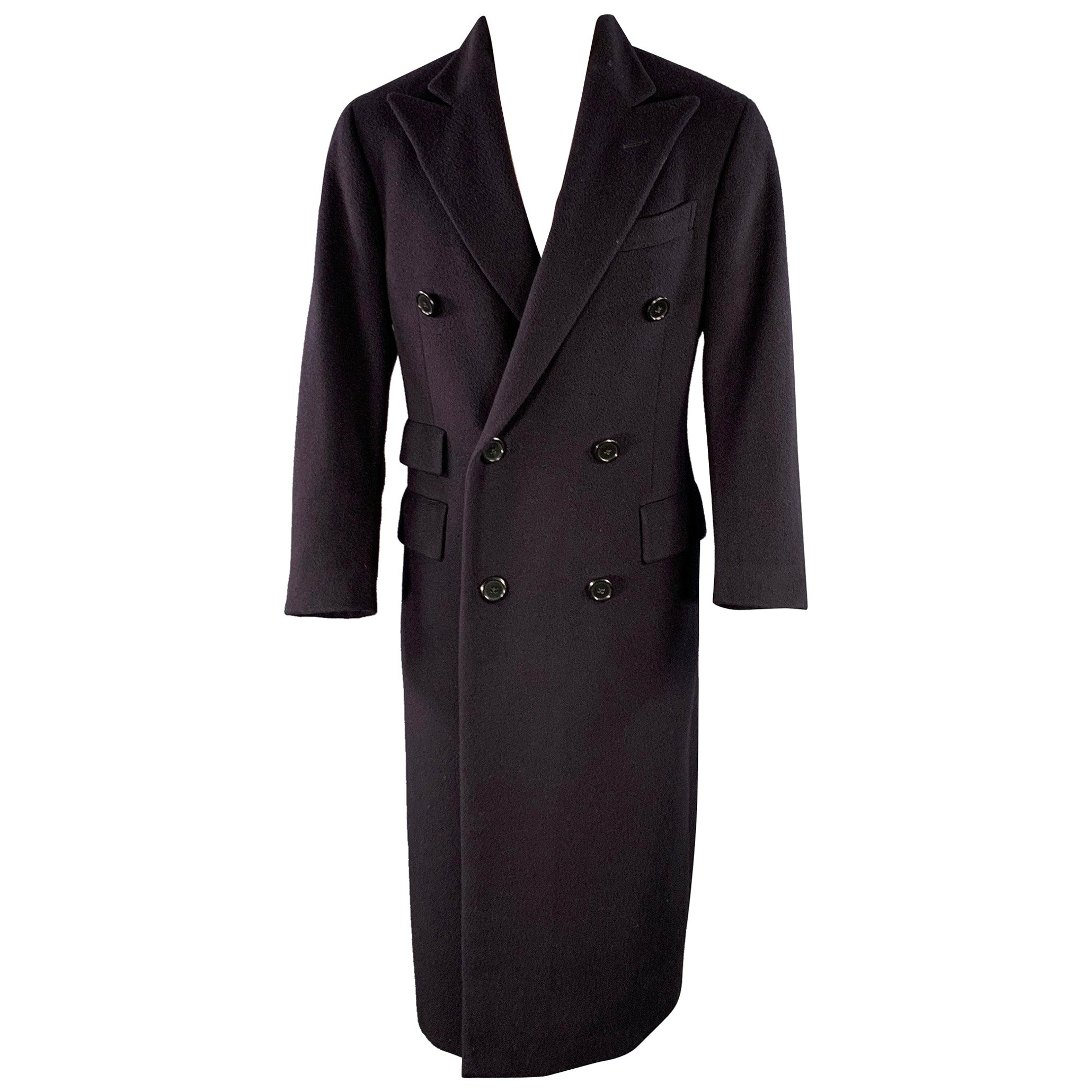 RALPH LAUREN Taille 38 Navy Cashmere Double Breasted Peak Lapel Coat en vente