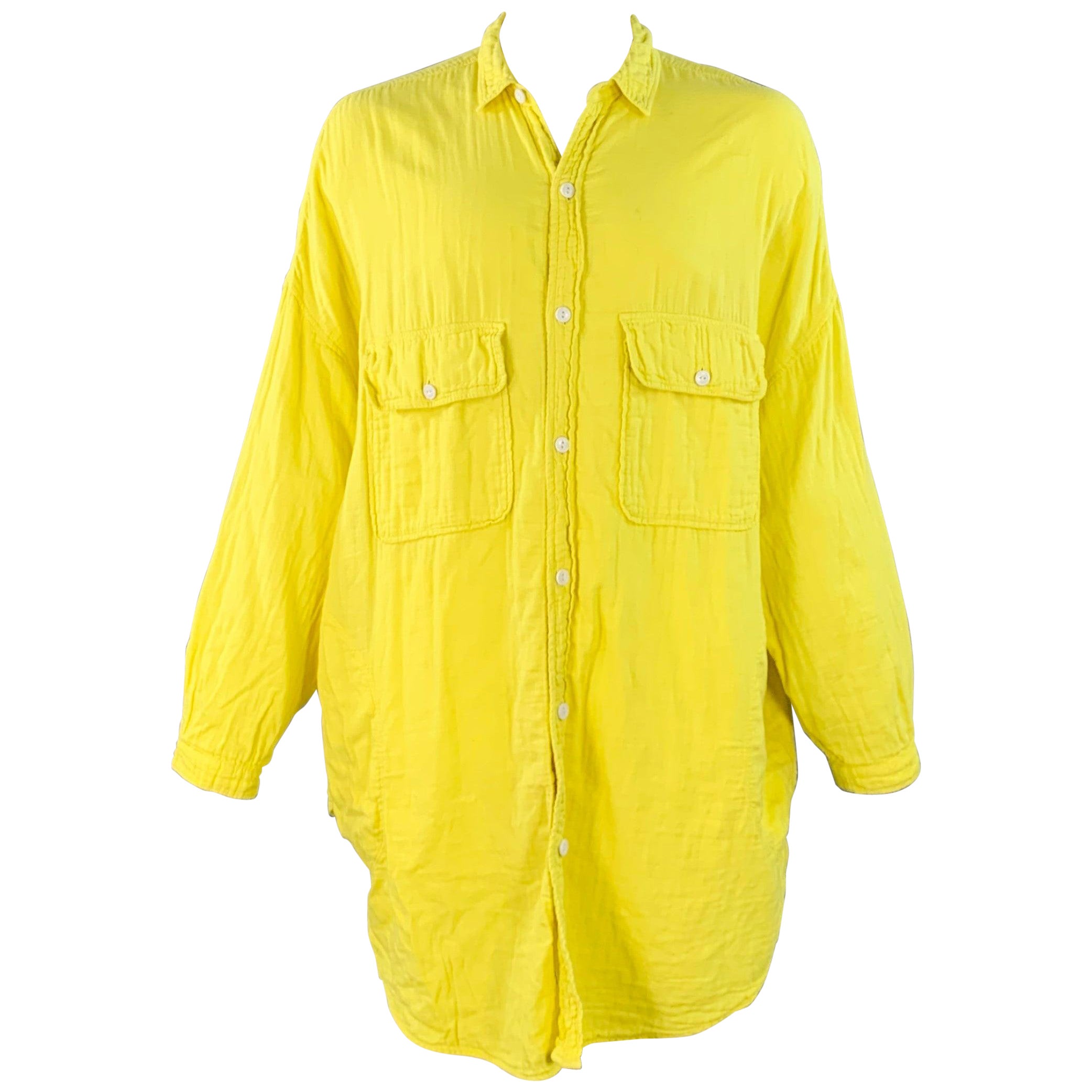 KAPITAL Talla L Chaqueta Camisa Manga Larga Sobredimensionada Algodón Amarillo Dos Bolsillos en venta