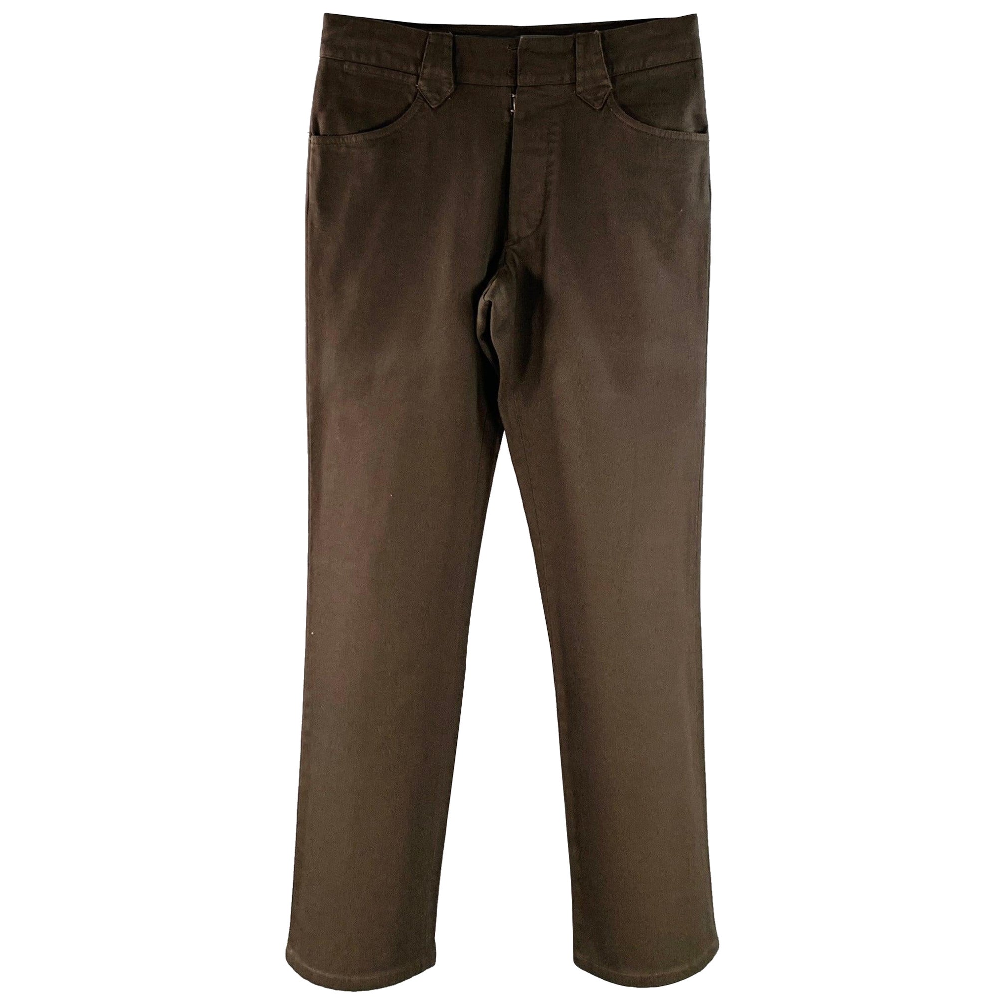 MAISON MARTIN MARGIELA Taille 28 Pantalon droit en coton marron décontracté en vente