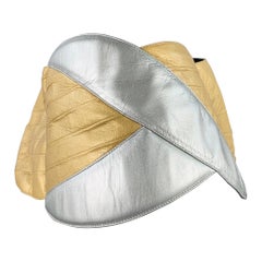 Charles JOURDAN Vintage Gold Silver Two Tone Leather Wide Belt (ceinture large en cuir)
