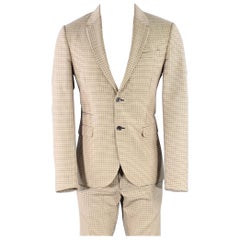 Valentino Taille 38 Tan Black White Plaid Wool Notch Lapel Suit