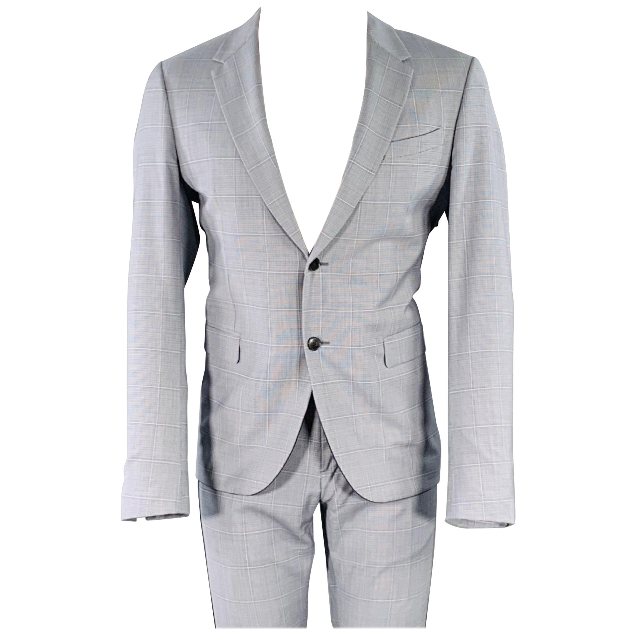 Costume VALENTINO Taille 38 Laine grise à carreaux bleu à revers échancré en vente