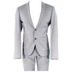 Costume VALENTINO Taille 38 Laine grise à carreaux bleu à revers échancré