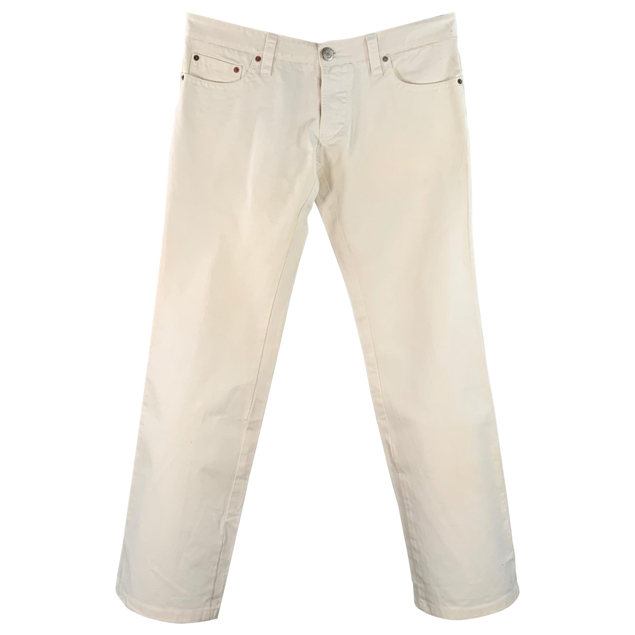 DSQUARED2 Taille 34 Pantalon droit décontracté en coton sergé crème en vente