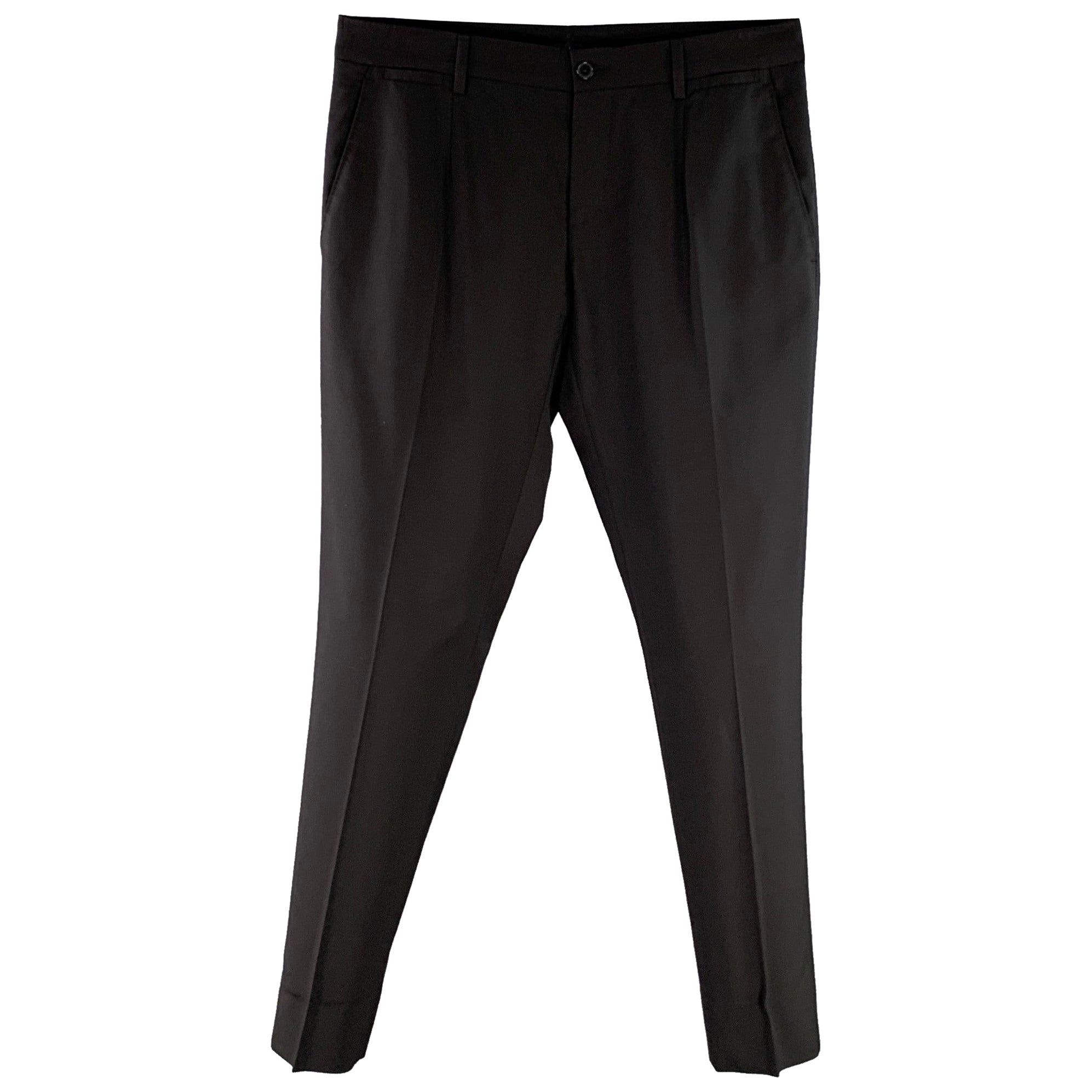 DOLCE & GABBANA Taille 30 Pantalon habillé à fermeture éclair en laine noire en vente