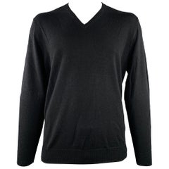 CALVIN KLEIN Size XL Black Merino Wool Knit V-Neck Pullover