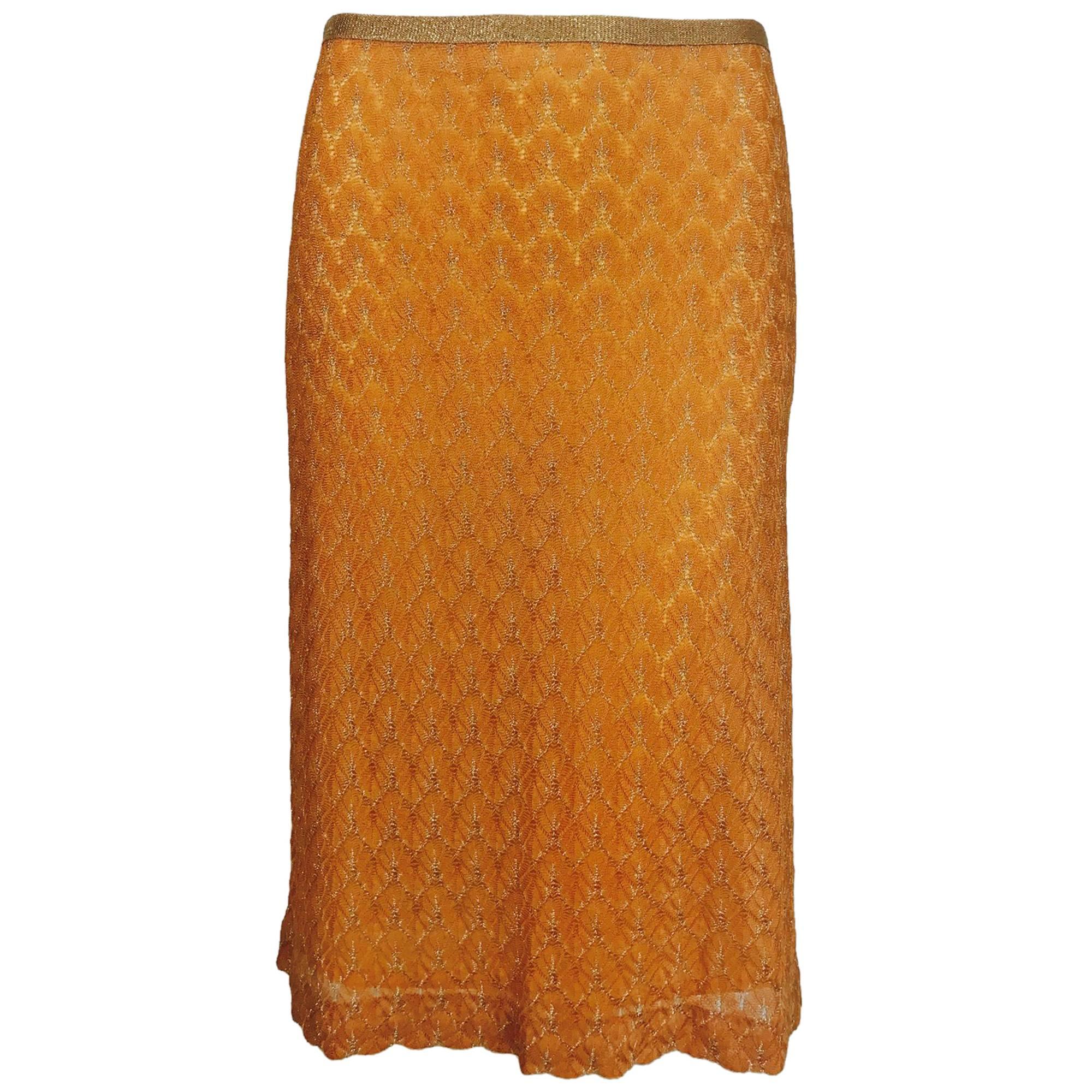 Missoni coral and gold metallic knit straight skirt unworn