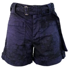 PROENZA SCHOULER Size 0 Navy Black Cotton Blend Marbled Belted Button Fly Shorts (short à ceinture et braguette à boutons)