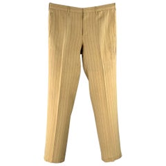 PRADA Size 32 Tan Brown Pinstripe Polyester Linen Button Fly Dress Pants