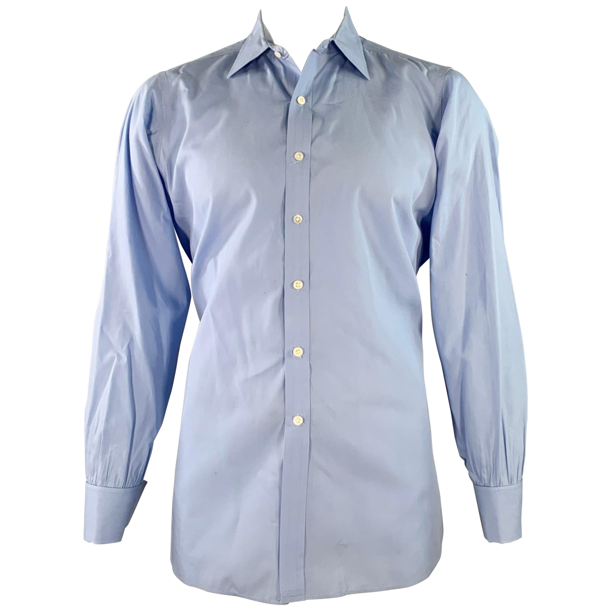 TURNBULL & ASSER Größe L Blaues Langarmhemd mit französischer Manschette aus Baumwolle im Angebot