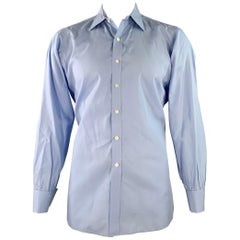 TURNBULL & ASSER Größe L Blaues Langarmhemd mit französischer Manschette aus Baumwolle