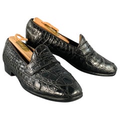 RALPH LAUREN Vintage Size 6 Black Alligator Leather Penny Loafers Flats