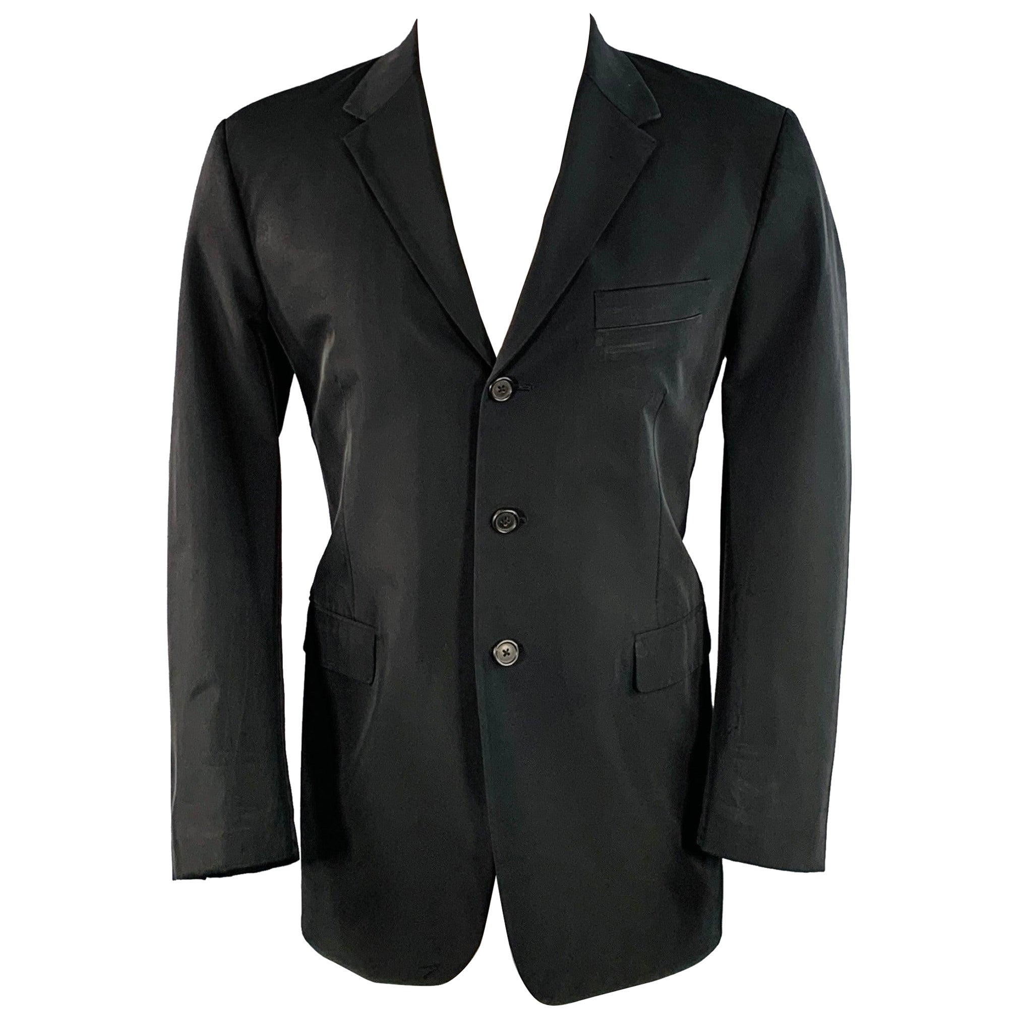 PRADA Taille 40 Regular Noir Polyester Blend Notch Lapel Three Button Sport Coat en vente