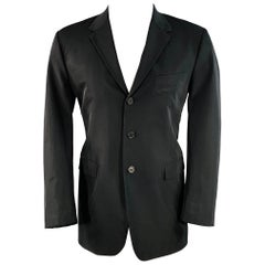 PRADA Taille 40 Regular Noir Polyester Blend Notch Lapel Three Button Sport Coat